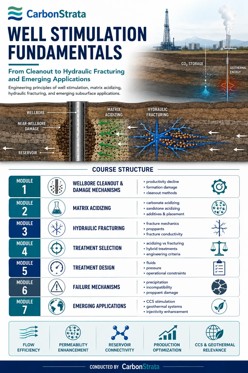 Well Stimulation Fundamentals: From Cleanout to Hydraulic Fracturing and Emerging Applications